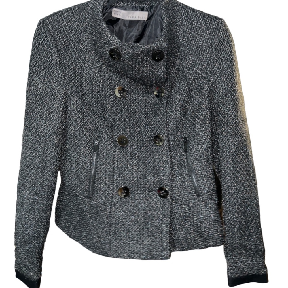 Zara Basic grey silver peacoat military style coat